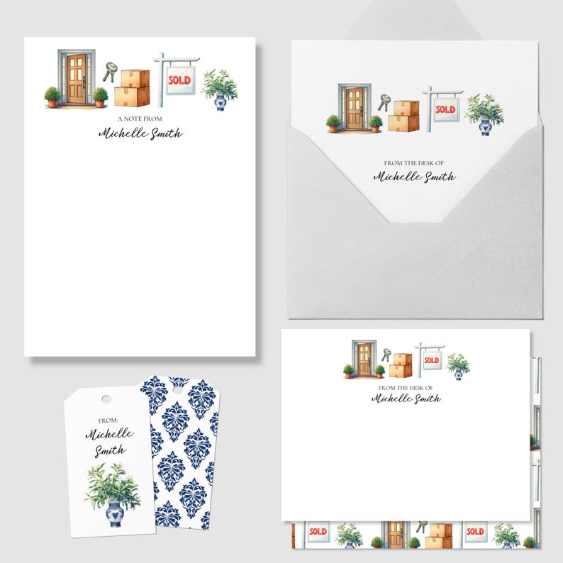 Personalized Real Estate Agent Stationery Set Flat & Folded Note Cards