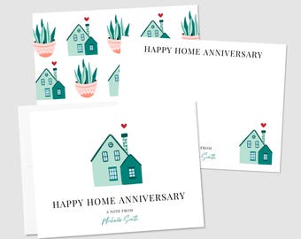 Happy Home Anniversary Notecards | Personalized Realtor Client Cards | Set of 10 with Envelopes