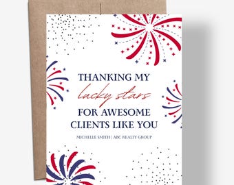 Happy 4th of July Cards | Personalized Real Estate Client Appreciation (Set of 10)