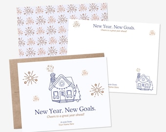 New Years Real Estate Cards - Personalized Client Notecards with Envelopes