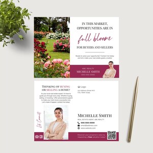 Bulk Printed Real Estate Postcards - Personalized Real Estate Agent Marketing Mailer Cards Pop By - Opportunities In Full Bloom