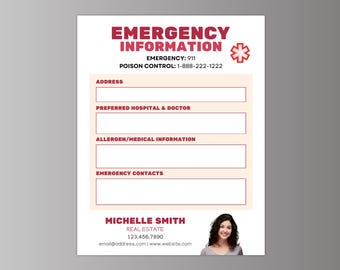 Emergency Contact List - Personalized Real Estate Magnets with Envelopes