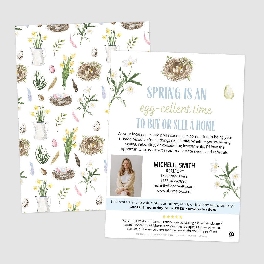 Printed Spring Real Estate Mailers 5x7 Custom Cards Spring is an Egg ...