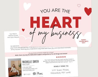 Printed Valentine's Day Postcards - 50 Personalized Mailers - Real Estate, Mortgage, Insurance - You Are The Heart of My Business