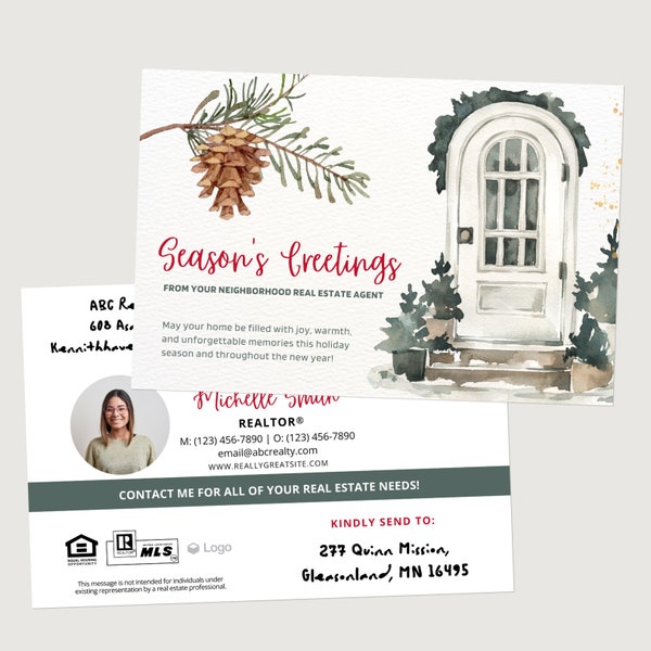 Printed Christmas Real Estate Postcards - 50 Personalized Mailers -  FREE Shipping - Season's Greetings