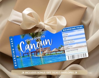 Printable Cancun Trip Ticket, Editable Boarding Pass Template (Digital Download)