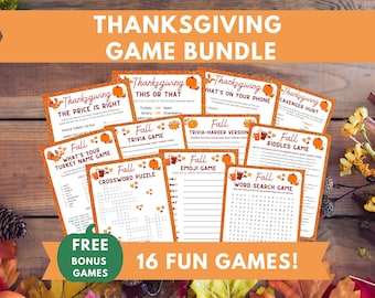 Thanksgiving Games Bundle, Printable Trivia, Scavenger Hunt (PDF)