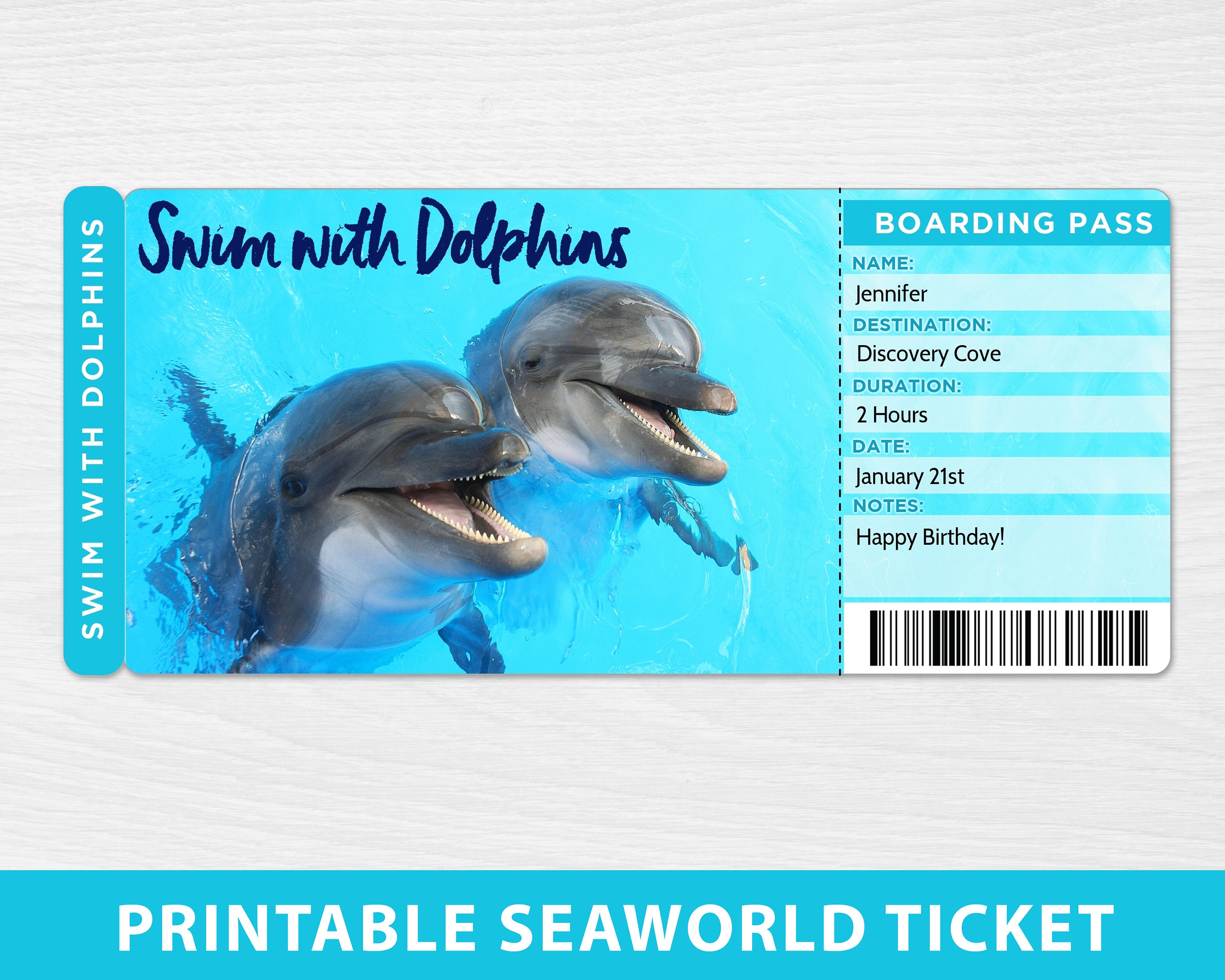 Swim With Dolphins Trip Reveal Tickets Printable Surprise 