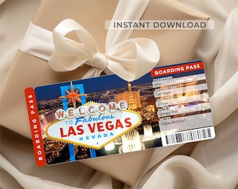 Las Vegas Trip Surprise Ticket, Editable Boarding Pass, Printable Trip Reveal Ticket Gift Voucher