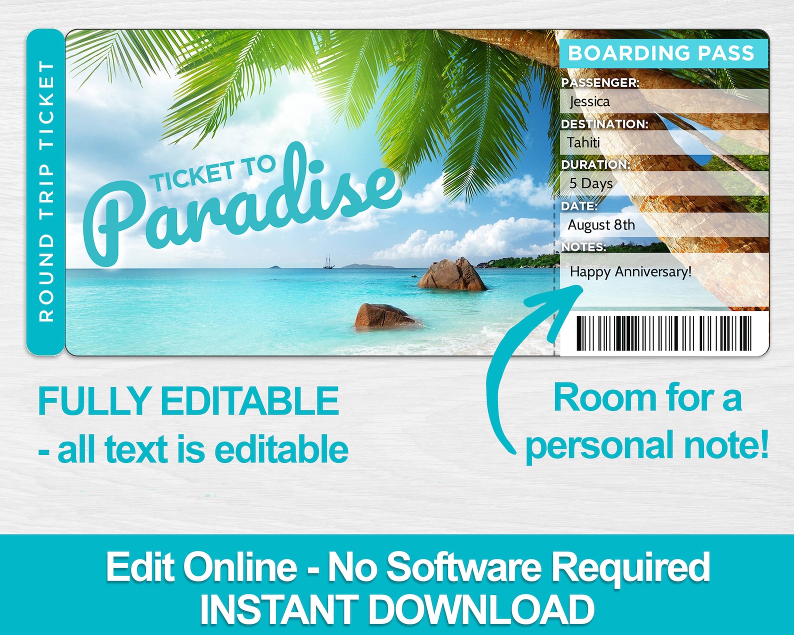 Beach Trip Ticket to Paradise Tropical Vacation Ticket Etsy