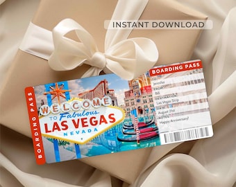 Las Vegas Trip Surprise Ticket – Editable Boarding Pass, Printable Vegas Vacation Reveal, Travel Gift (Instant Download)
