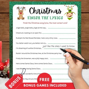 Christmas Finish The Lyrics Game Printable Christmas Song Lyrics Game Christmas Party Game For Teens Christmas Activity for Kids, Adults