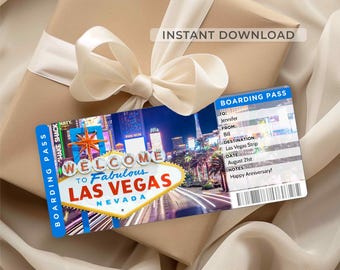 Las Vegas Trip Surprise Ticket – Editable Boarding Pass, Printable Vegas Vacation Reveal, Travel Gift (Instant Download)