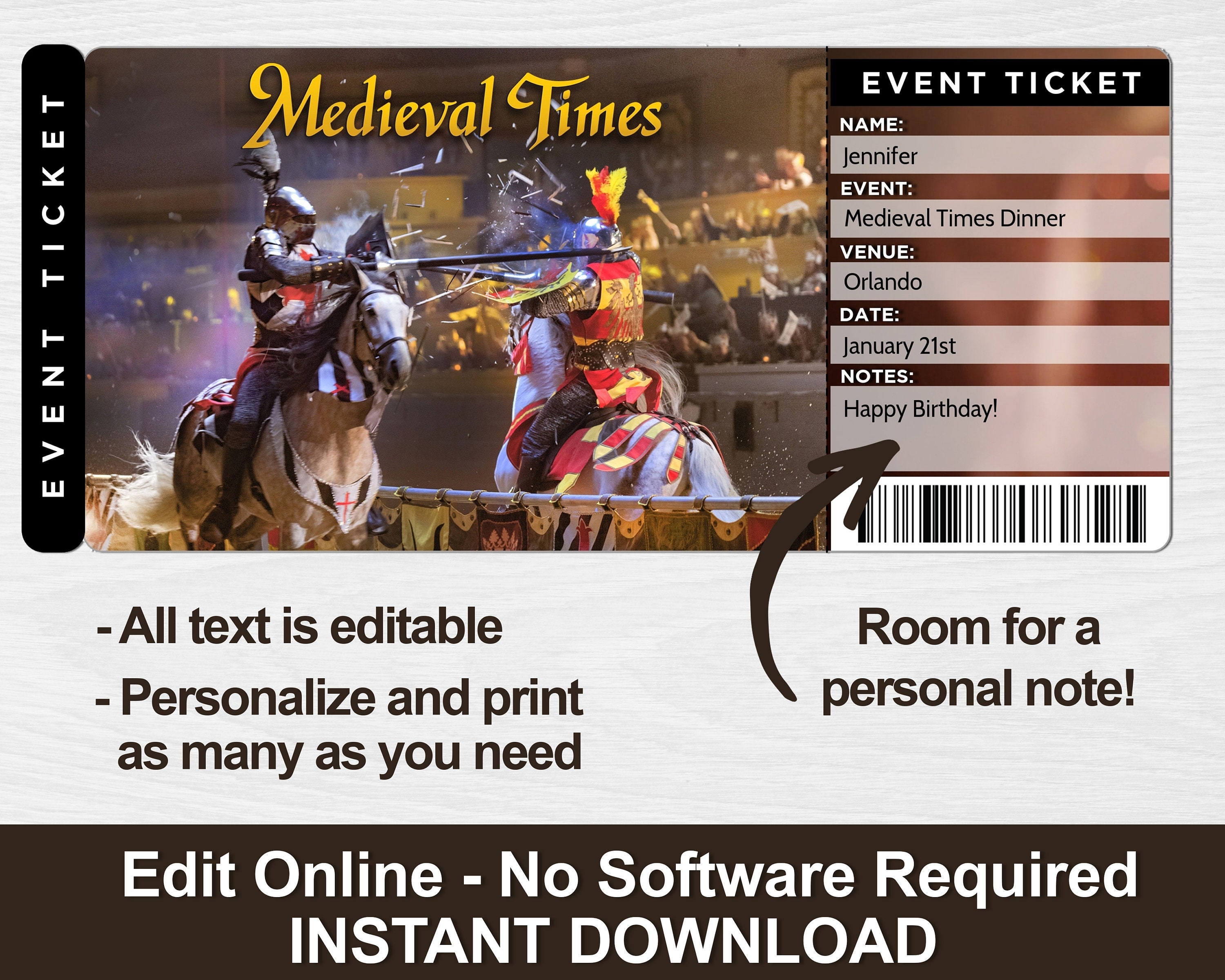 Medieval Times Surprise Reveal Tickets Printable Surprise | Etsy
