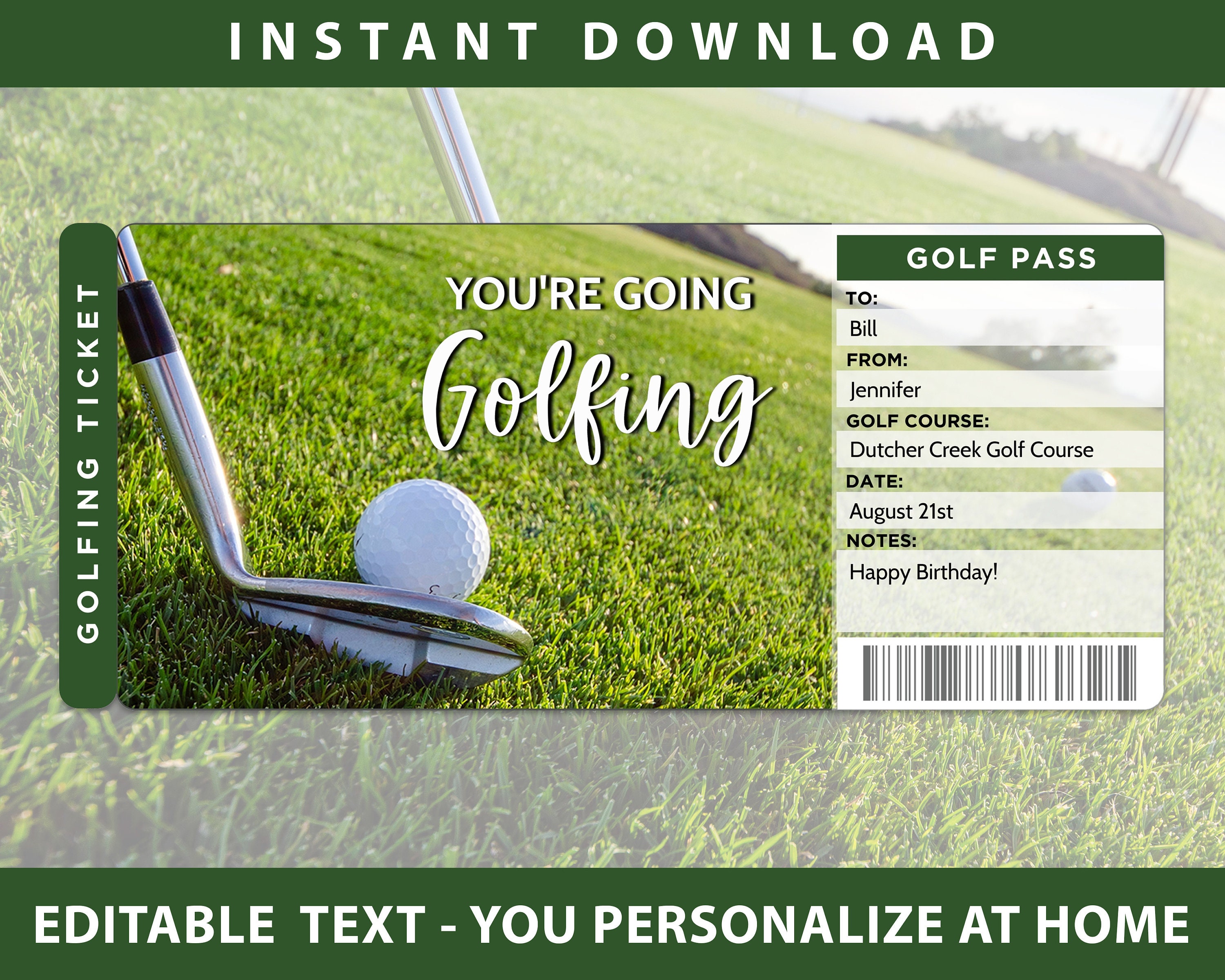 Printable Golf Ticket Boarding Pass Template Surprise Golf Etsy España