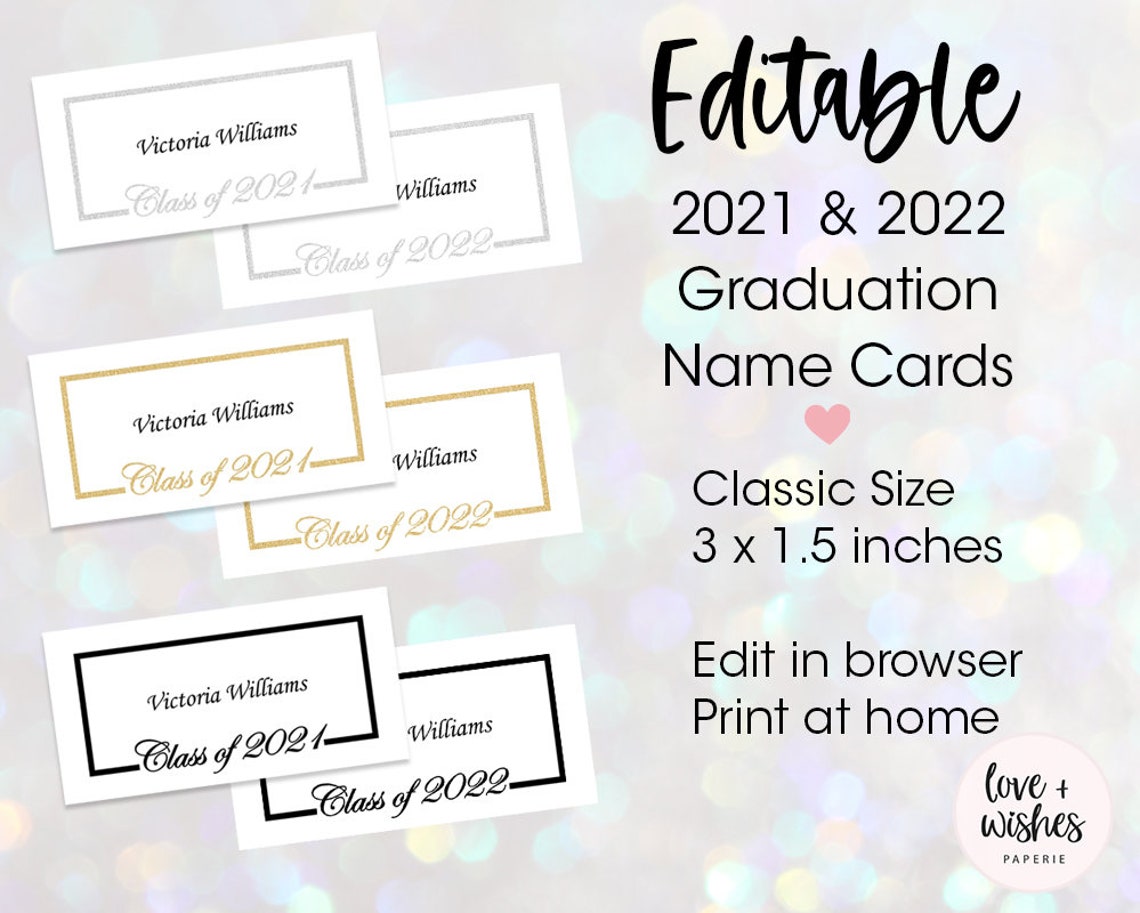 Printable Graduation Name Card Template Gold Silver Black - Etsy