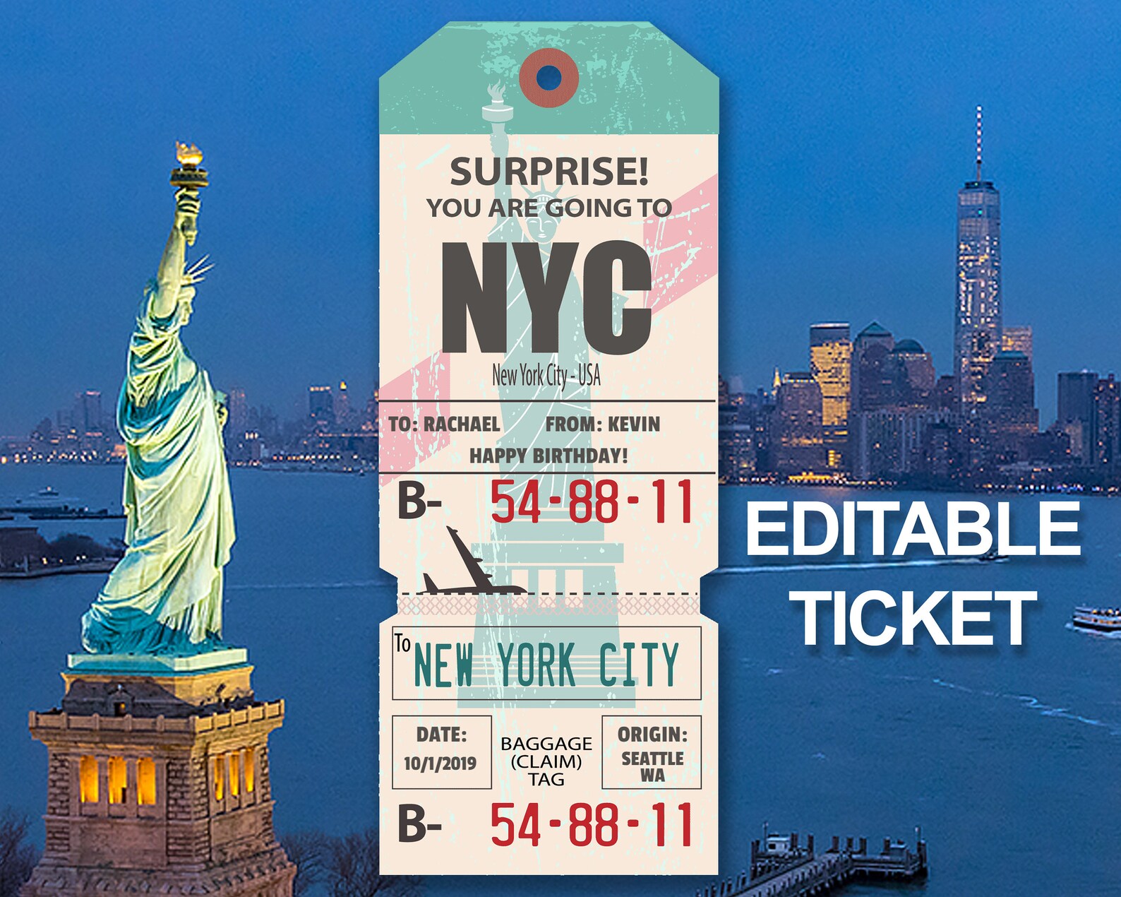 New York Surprise Trip Ticket Editable Ticket Printable Etsy