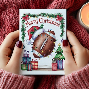 Printable Christmas Cards, Football Christmas Card, 5x7 Printable Holiday Card, Greeting Card, Instant Download, Digital Bonus Envelopes