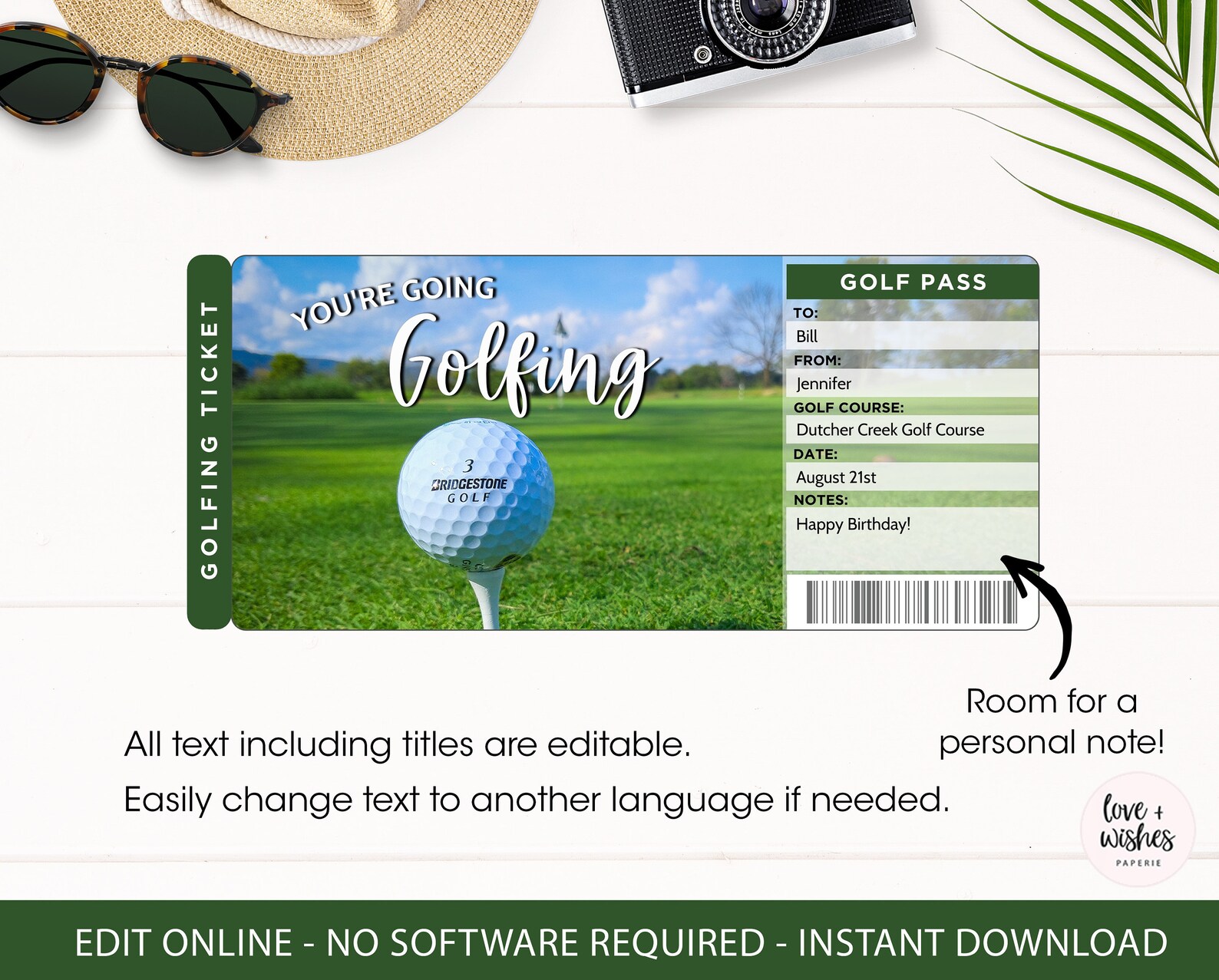 Printable Golfing Holiday Ticket Editable Golf Boarding Pass Etsy