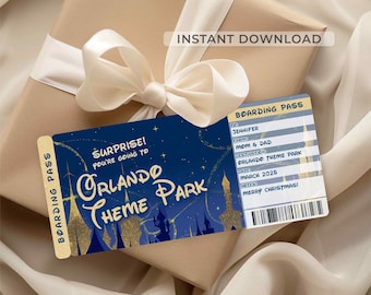 Biglietto per la magica sorpresa al parco a tema di Orlando • Carta d'imbarco stampabile in regalo