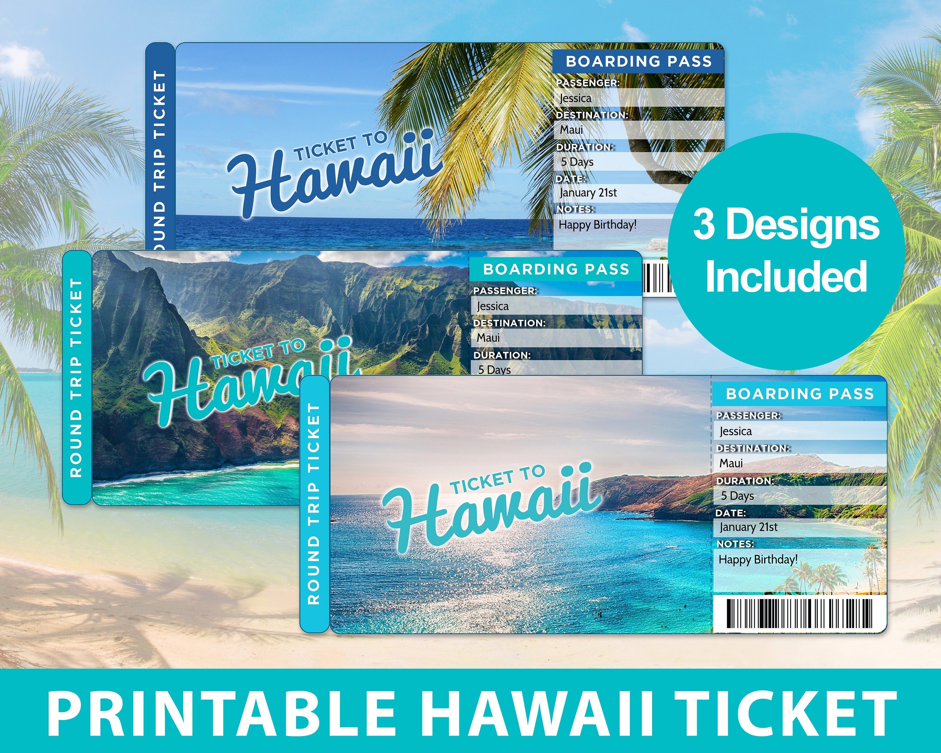 Printable Ticket To Hawaii Boarding Pass, Customizable Template