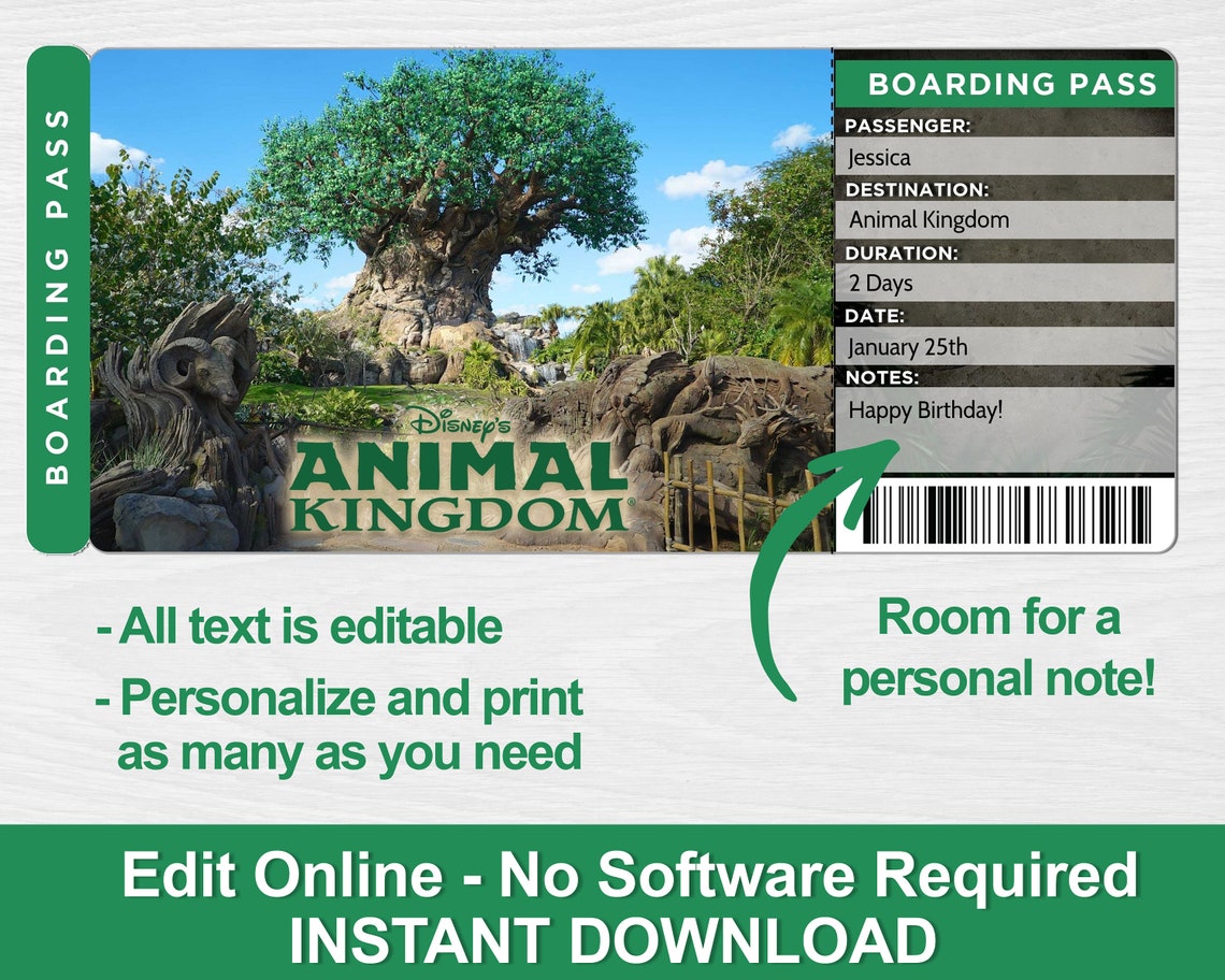 Animal Kingdom Surprise Trip Reveal Tickets Surprise Disney | Etsy