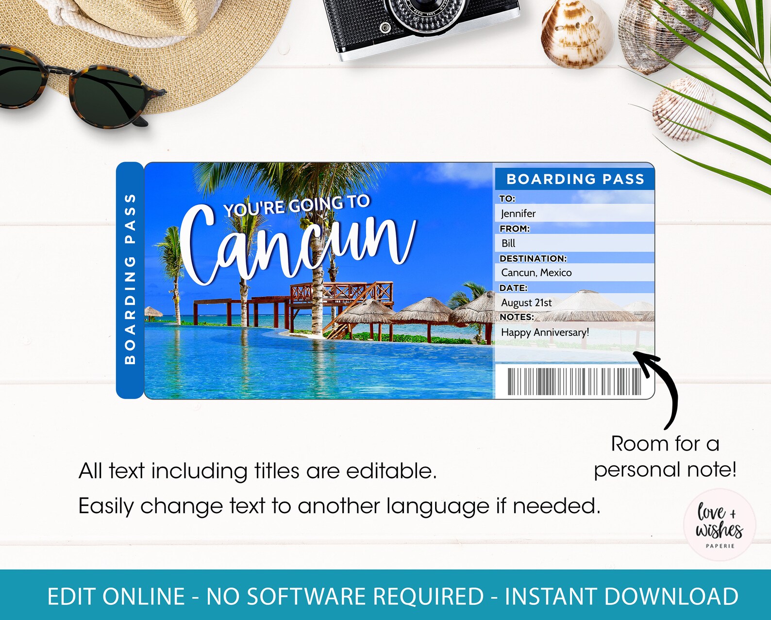 Printable Cancun Trip Ticket Trip to Cancun Mexico Vacation Etsy New
