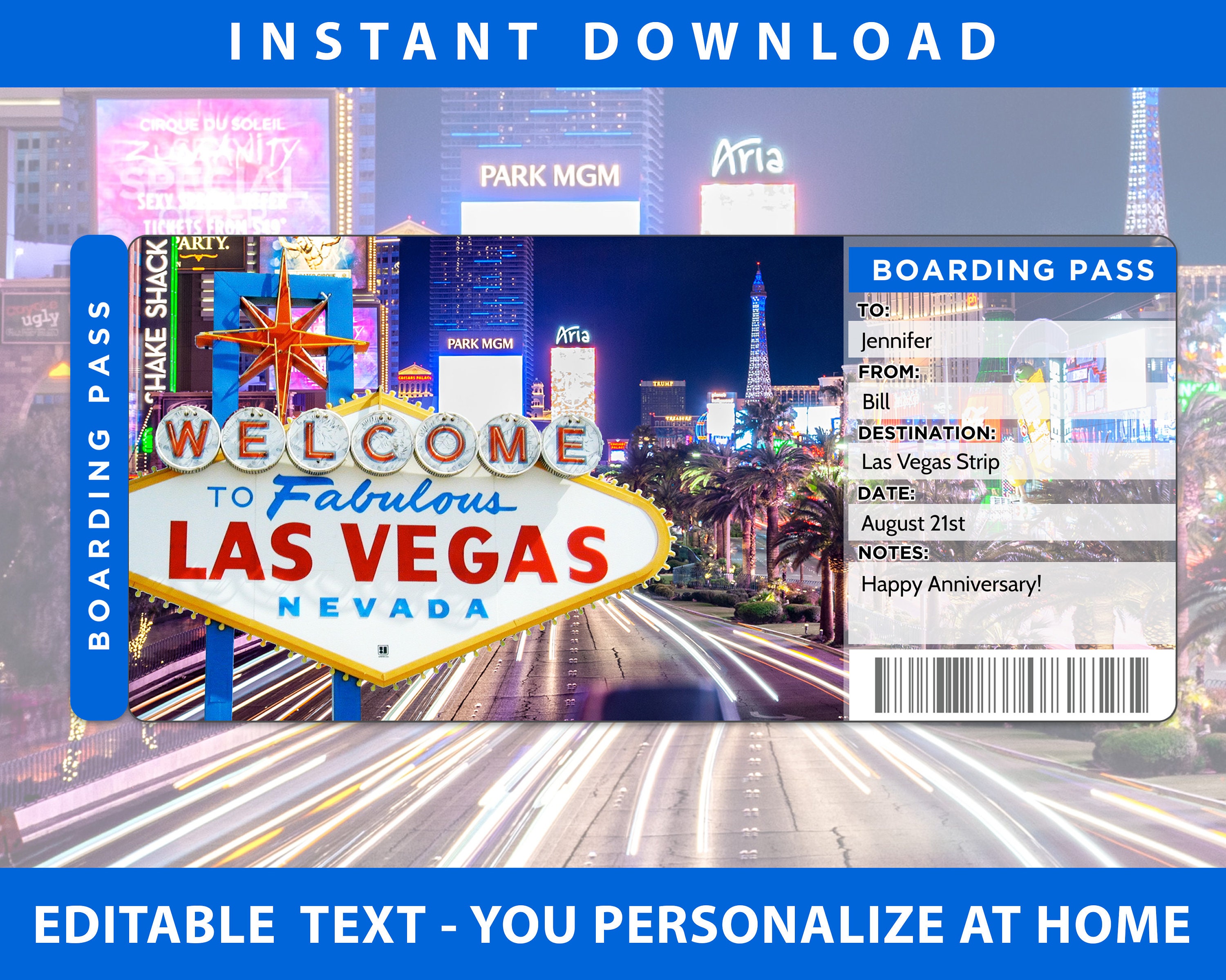 Printable Las Vegas Trip Ticket Las Vegas Vacation Ticket Etsy