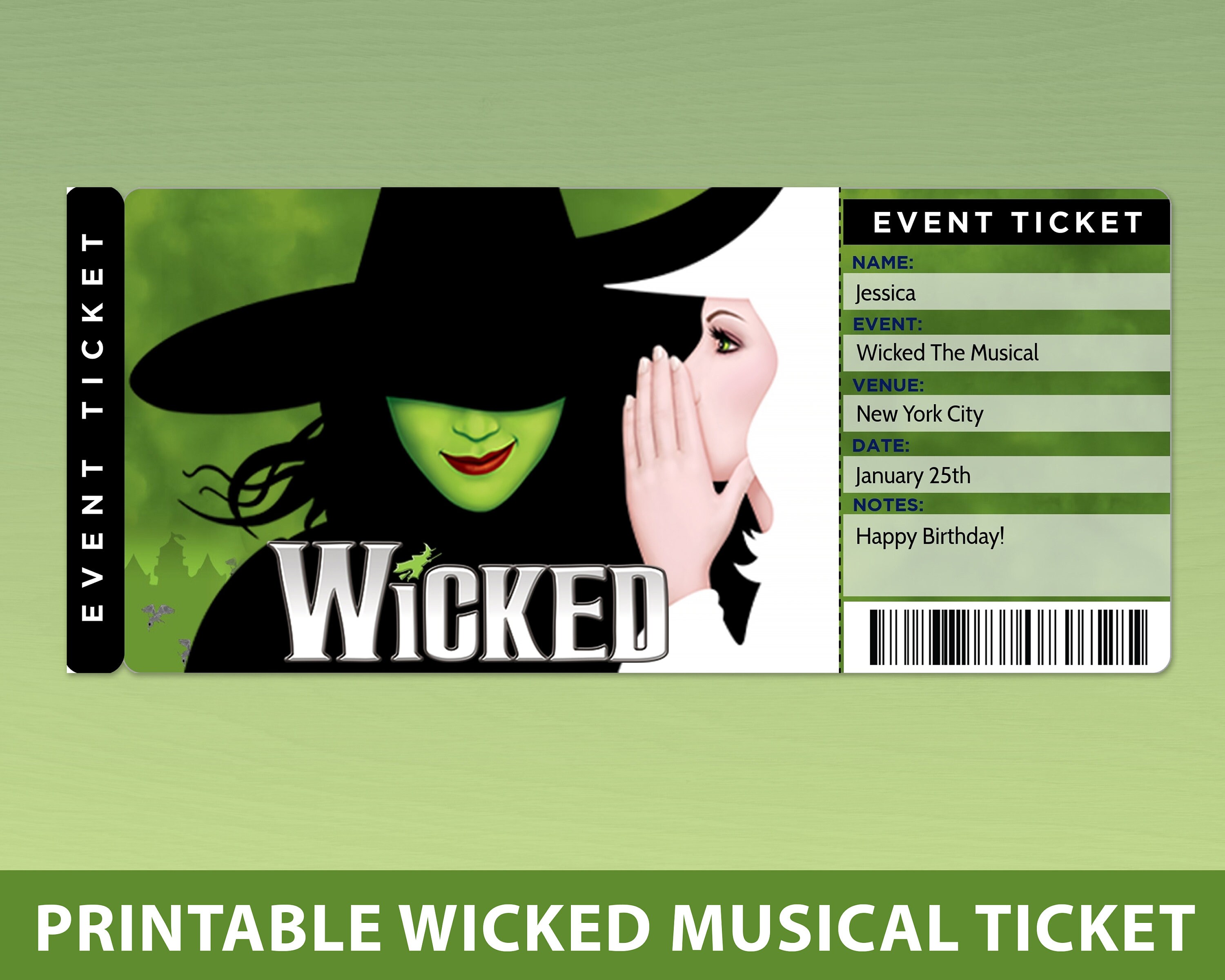 Printable Wicked Broadway Surprise Ticket Editable Musical Etsy 