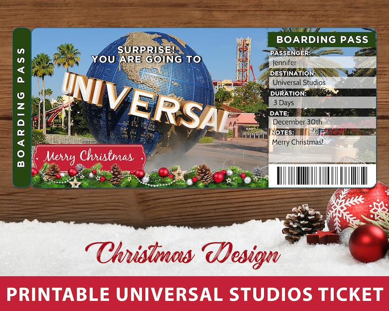 Christmas Universal Studios Trip Reveal Tickets Printable Etsy