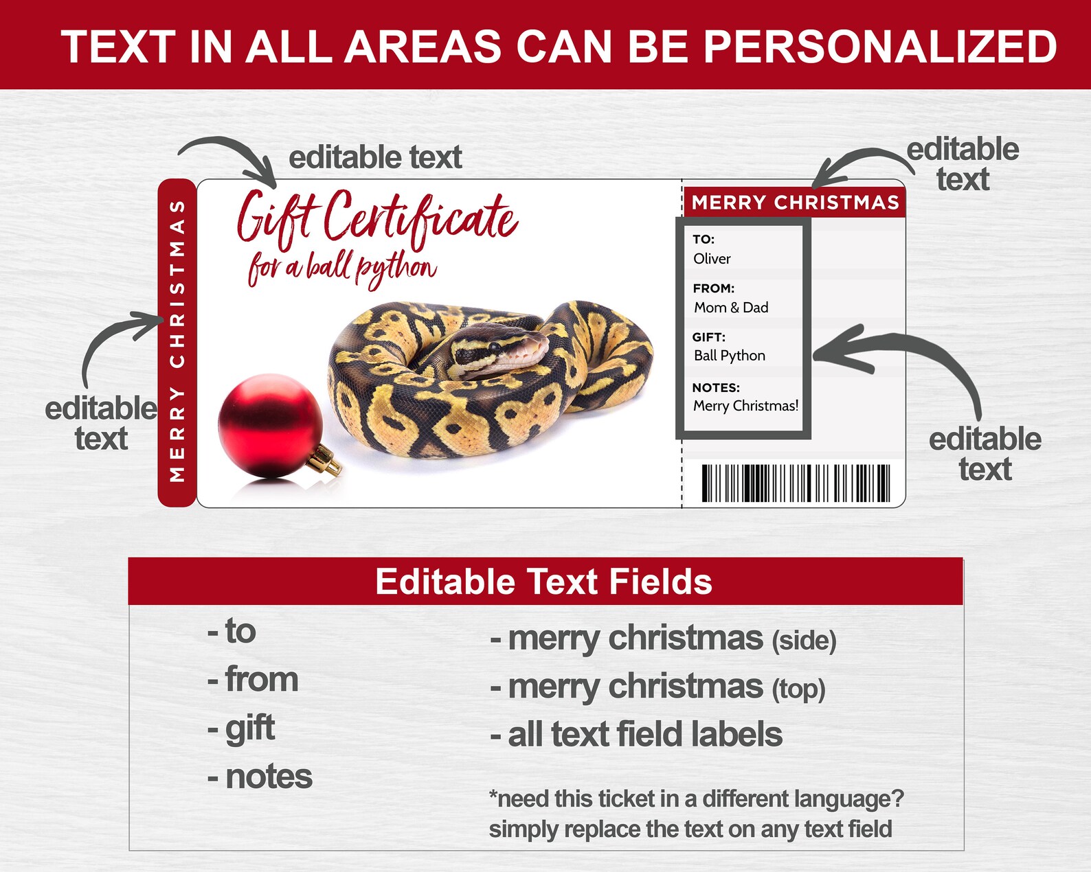 Printable Ball Python Gift Certificate Template Python Gift - Etsy