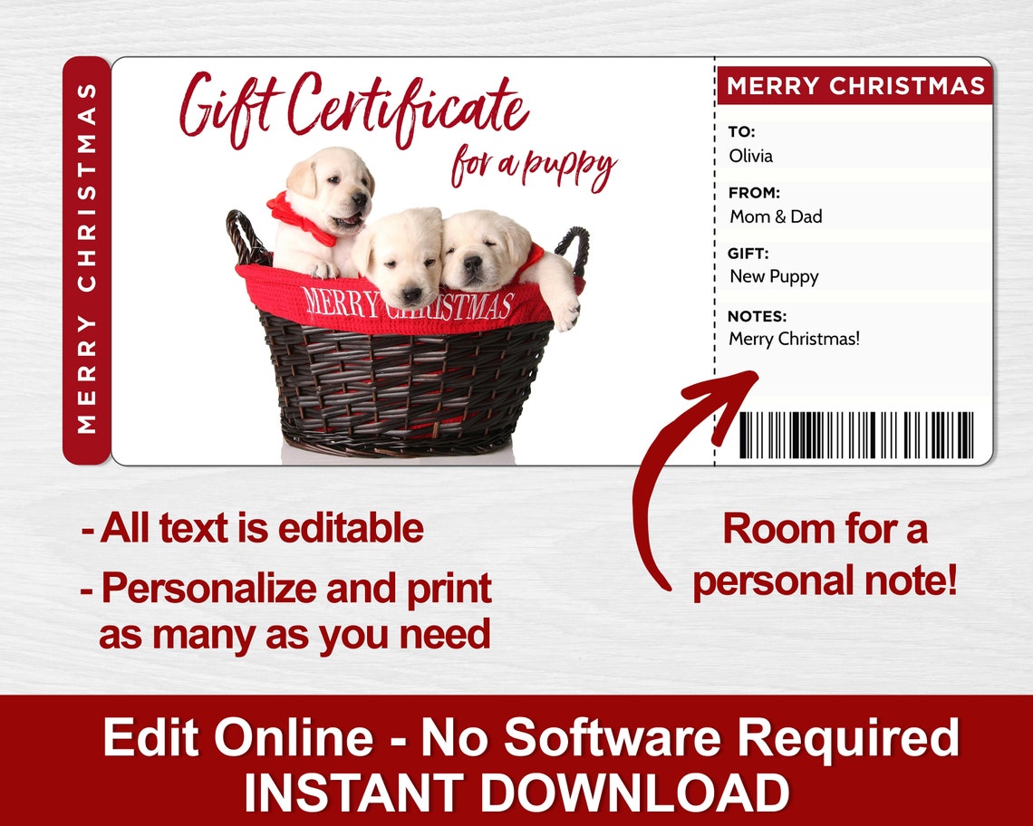Printable Puppy Dog Gift Certificate Template Puppy Gift Etsy Canada Printable Puppy Dog Gift Certificate Template Puppy Gift Etsy Canada