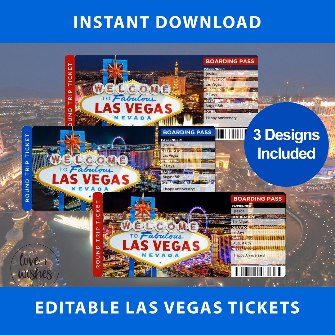 Las Vegas Trip Ticket Las Vegas Ticket Editable Ticket Etsy