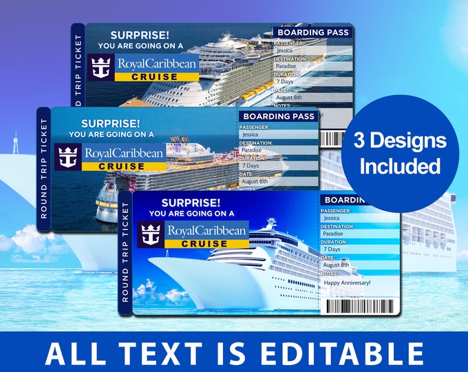 Royal Caribbean Cruise Surprise Trip Ticket, Editable Ticket, Printable ...