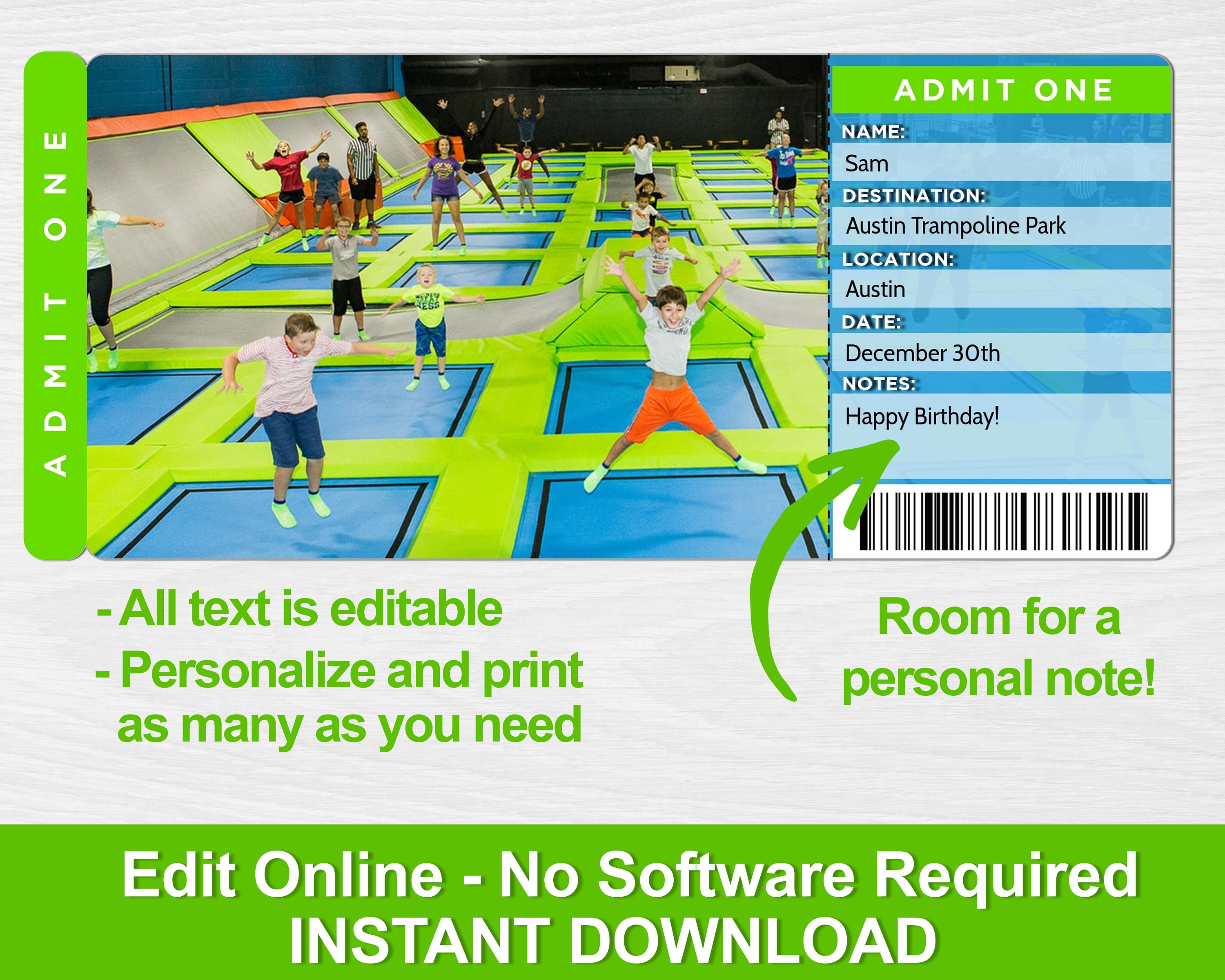 Trampoline Park Surprise Reveal Tickets Printable Surprise Etsy