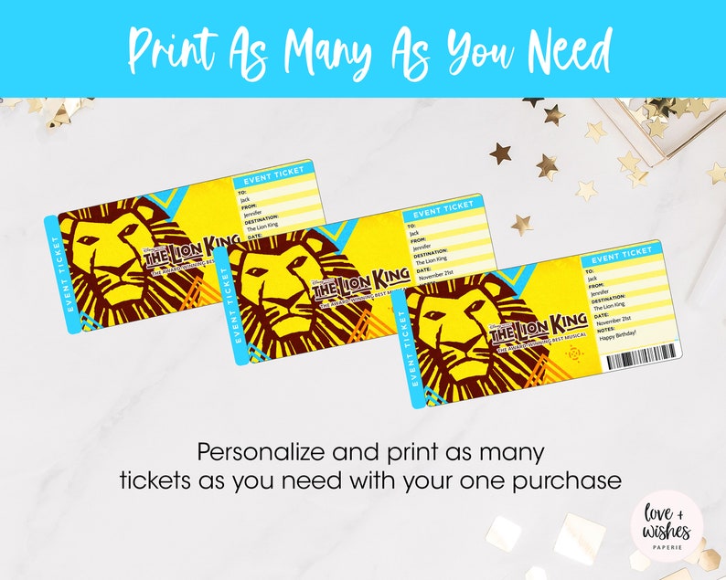 Printable Lion King Broadway Gift Ticket Editable Lion King Etsy