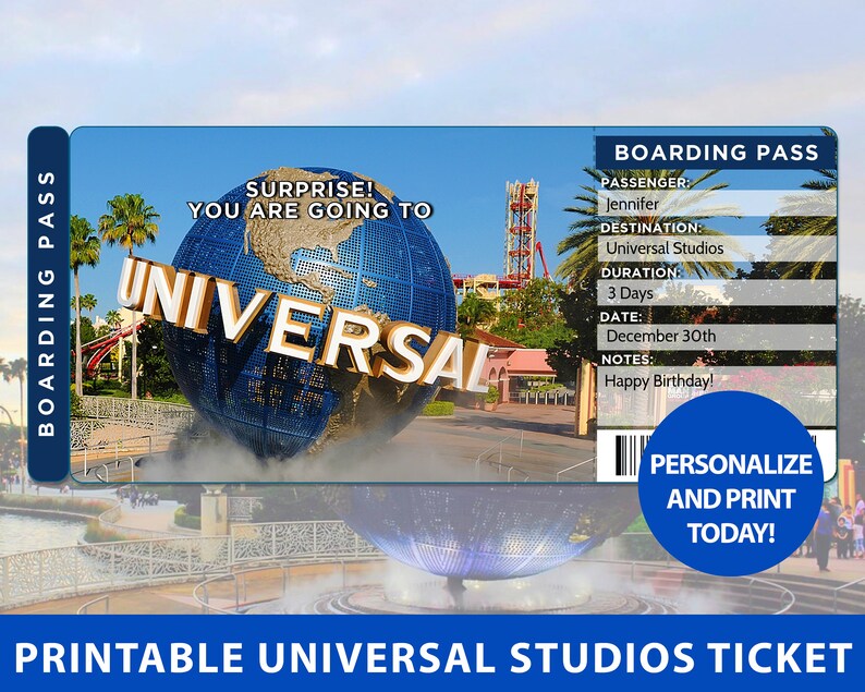 Universal Studios Trip Reveal Tickets Printable Surprise | Etsy