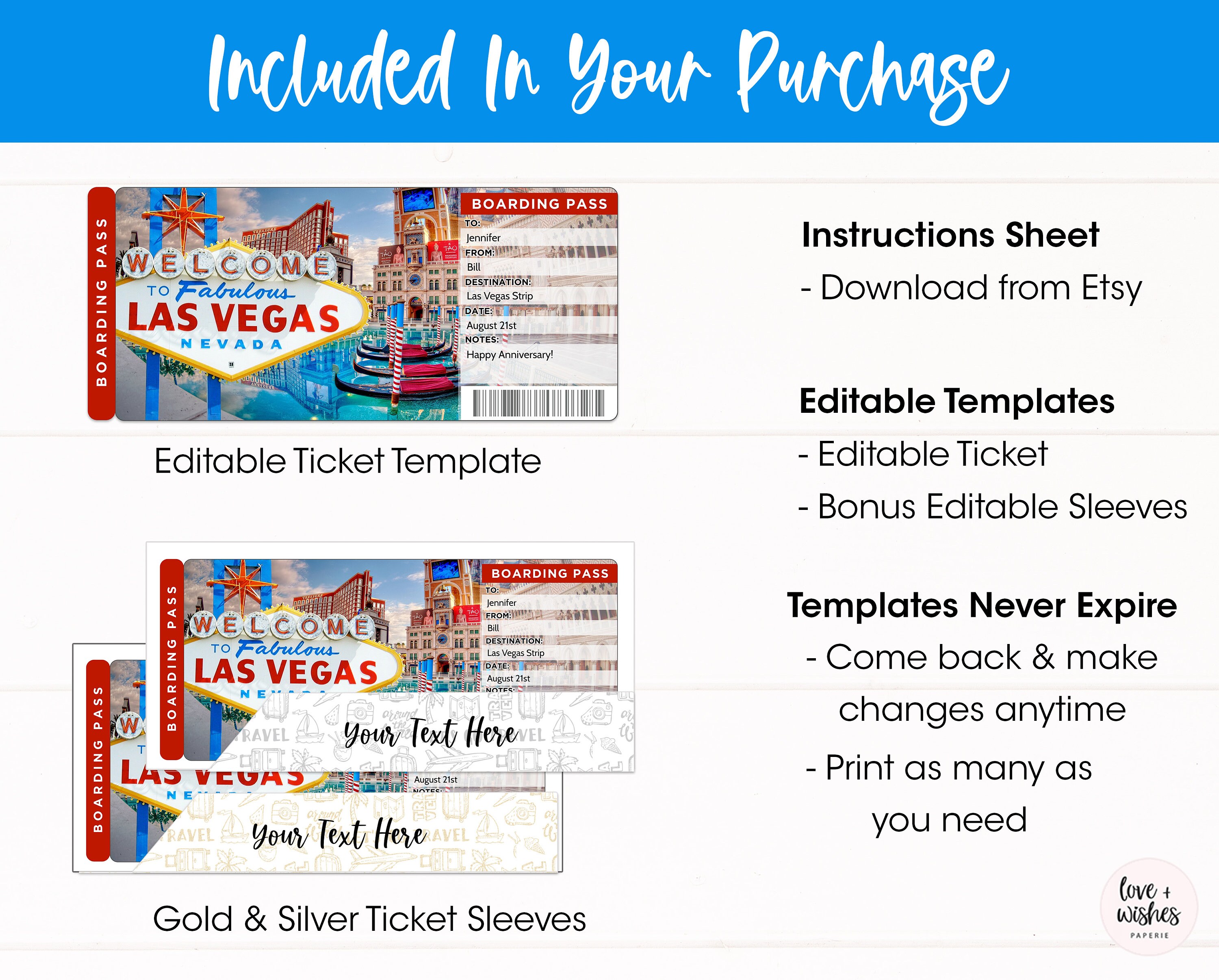 Printable Las Vegas Ticket Las Vegas Boarding Pass Template | Etsy