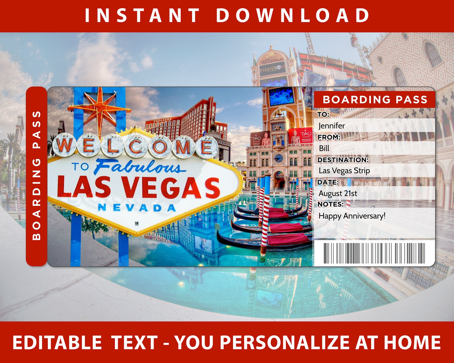 Printable Las Vegas Ticket Las Vegas Boarding Pass Template Etsy