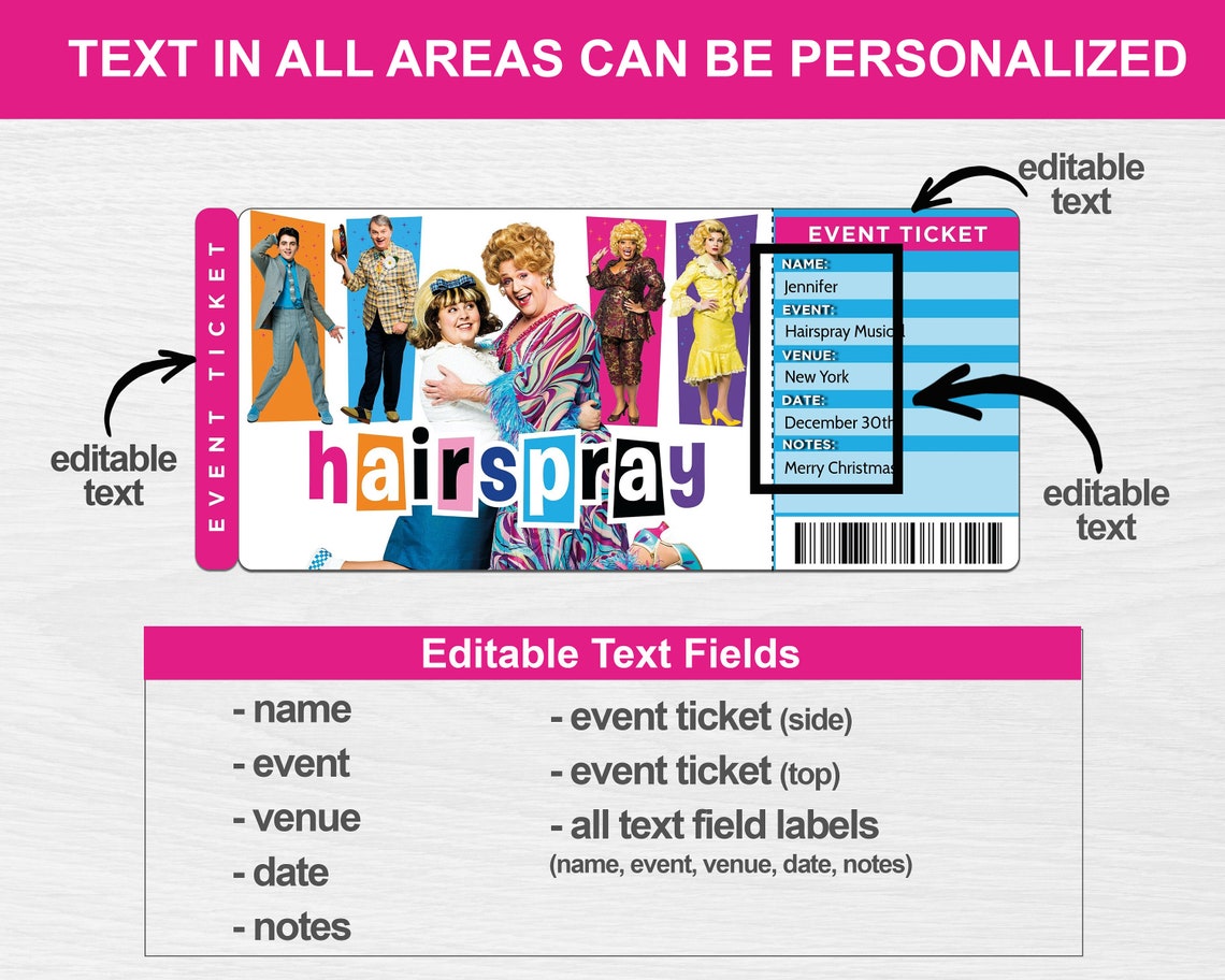 Hairspray Musical Reveal Tickets Printable Surprise Hairspray Etsy UK