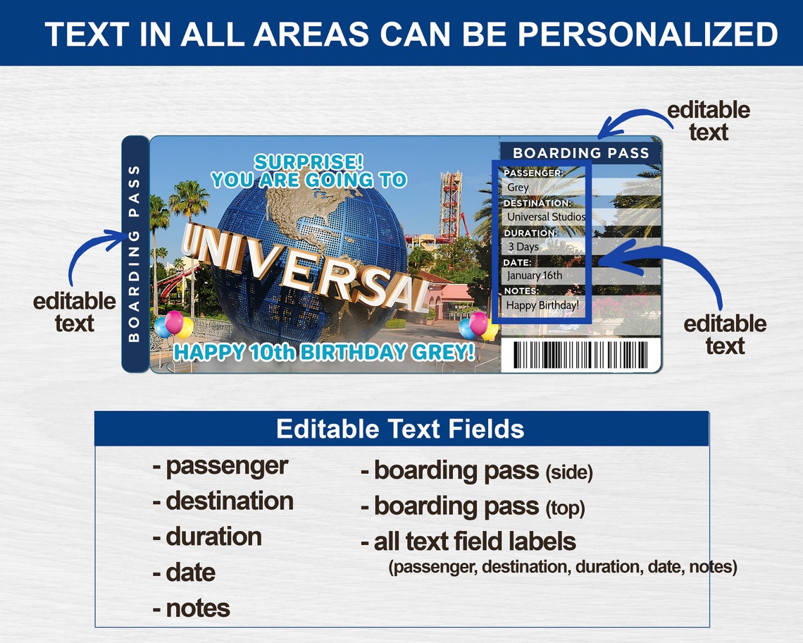 birthday universal studios trip reveal tickets printable