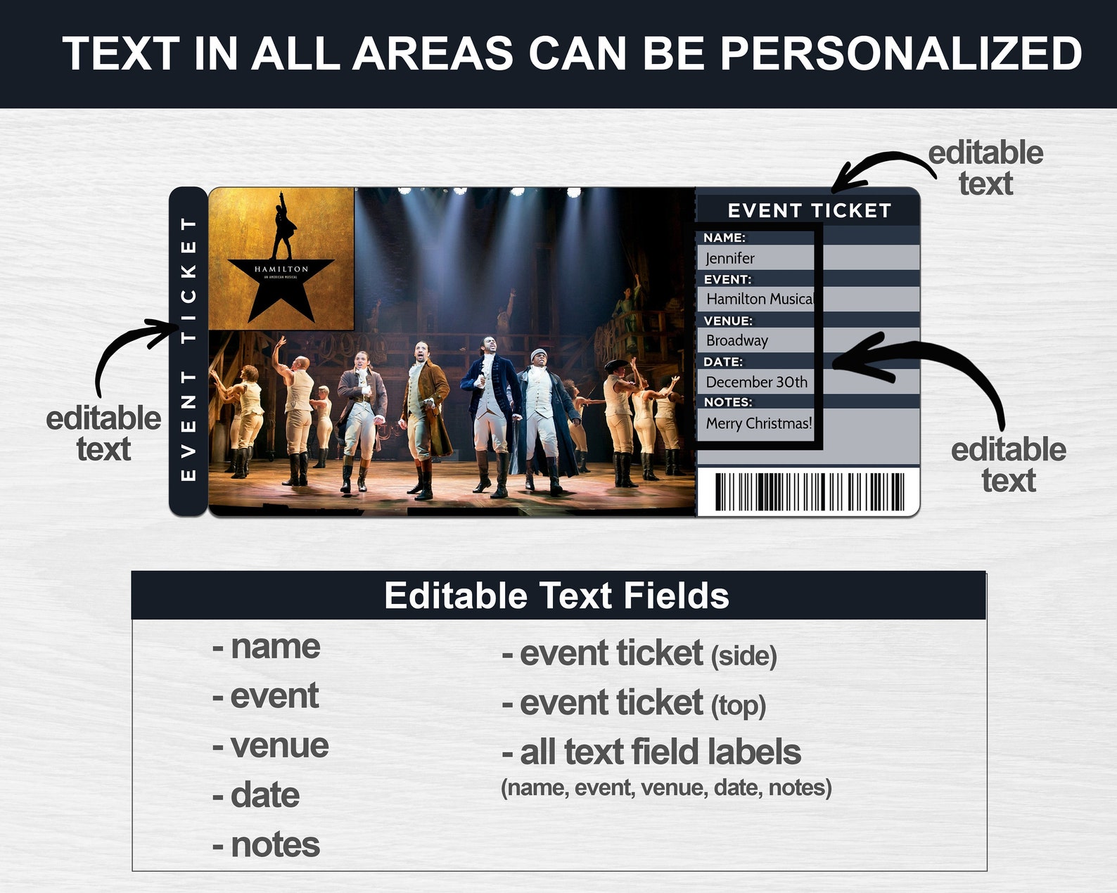 Printable Hamilton Musical Tickets Hamilton Broadway Ticket Etsy