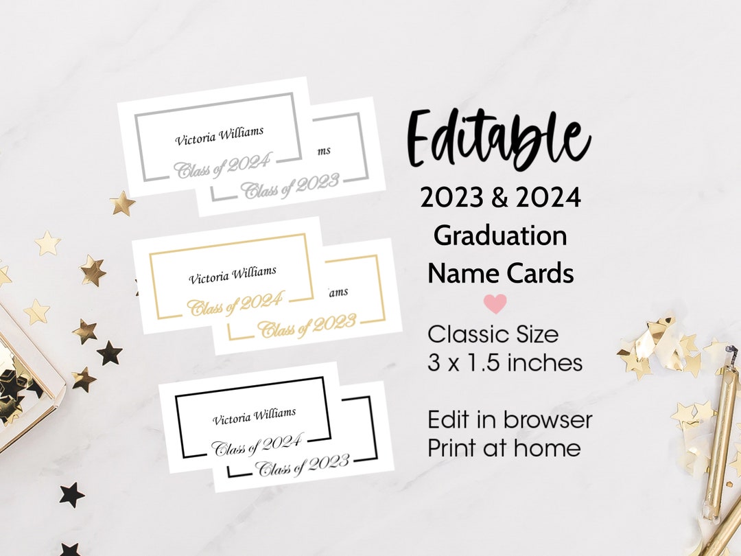 Printable Graduation Name Card Template, Editable 2023 & 2024