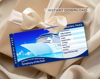 Cruise Ticket – Editable Boarding Pass, Printable Vacation Reveal, Christmas Gift (Instant Download)