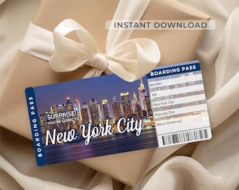 New York City Trip Ticket, NYC Vacation Boarding Pass, Printable Gift Ticket for Christmas Surprise