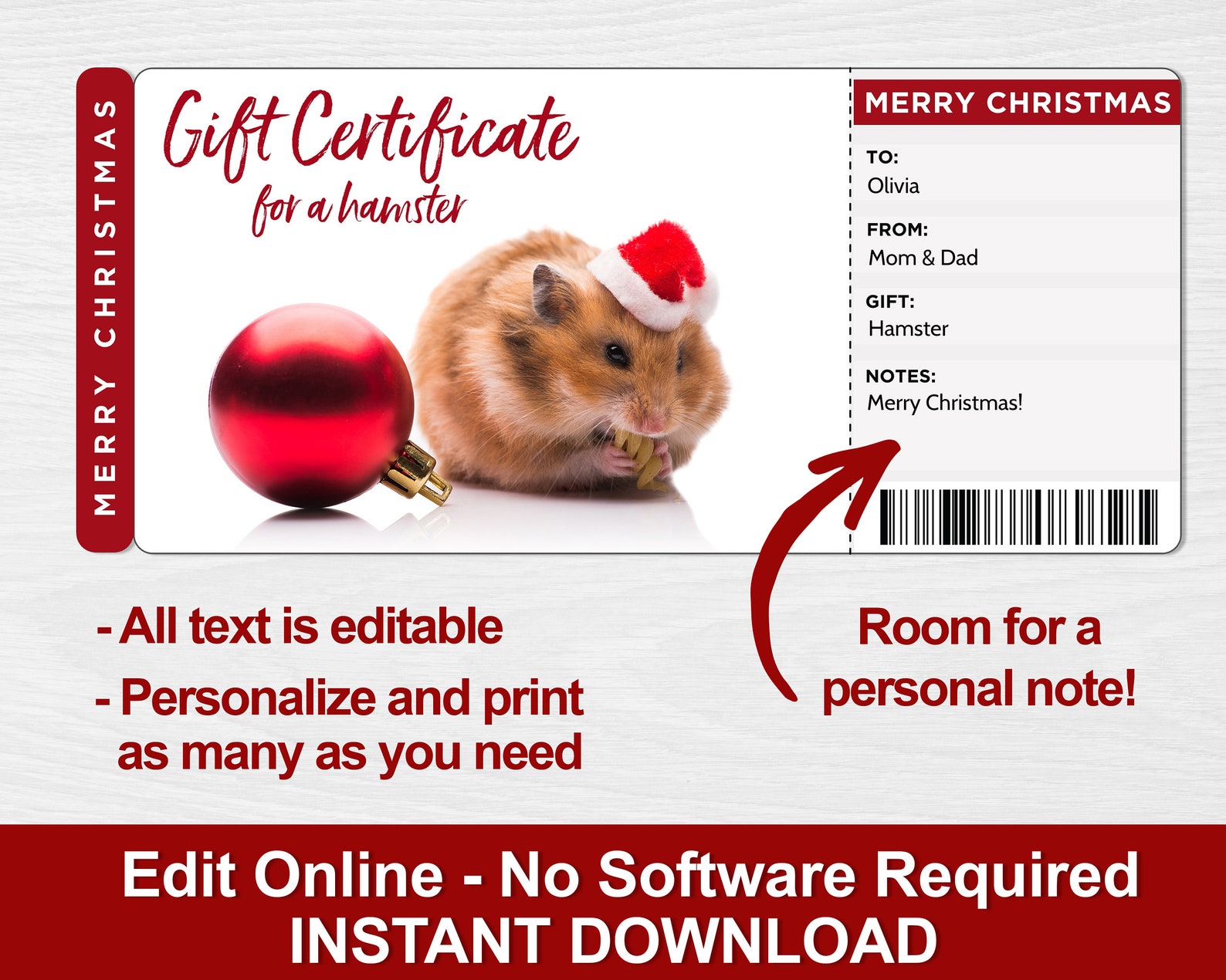 Printable Hamster Gift Certificate Template Hamster Gift Etsy