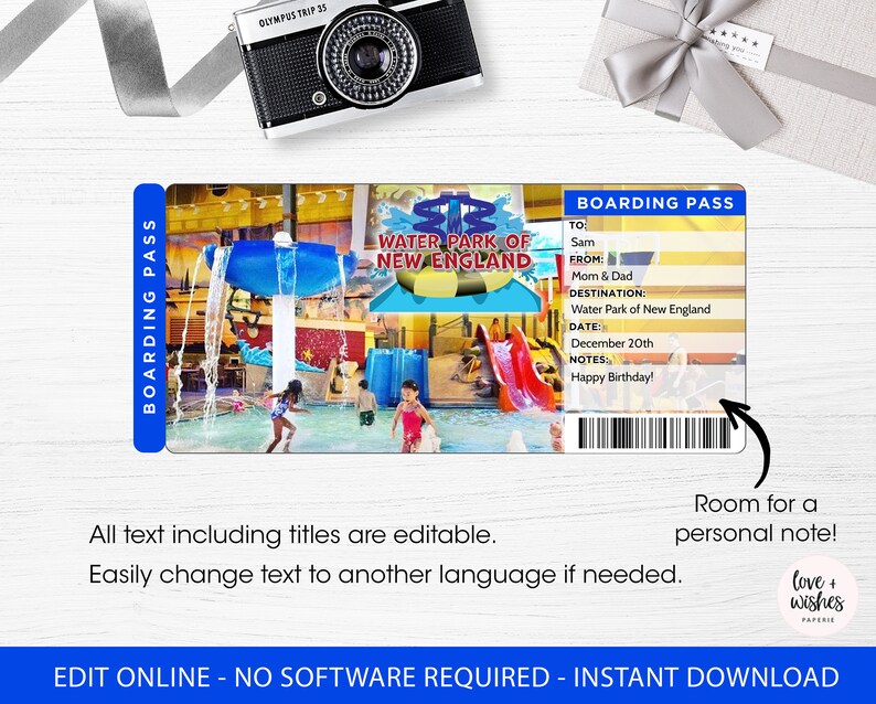 Printable Water Park of New England Ticket Editable Water Etsy