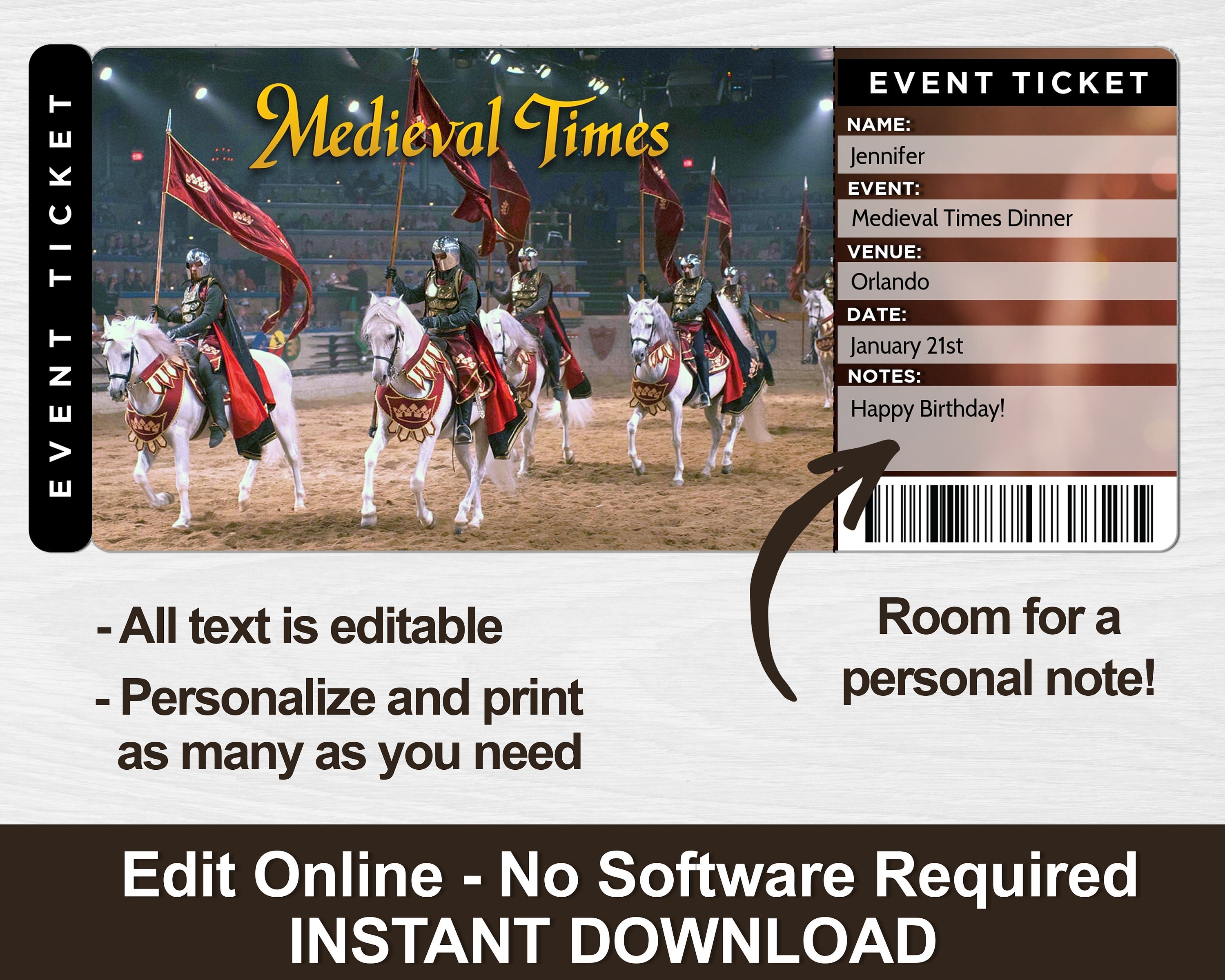 Medieval Times Surprise Reveal Tickets Printable Surprise Etsy