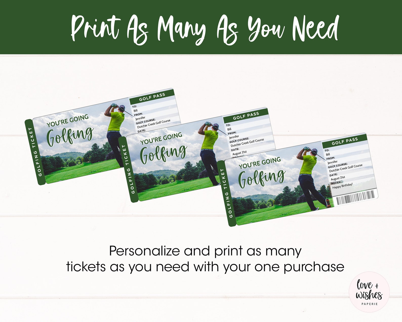Printable Golf Trip Ticket Golf Vacation Ticket Editable Etsy