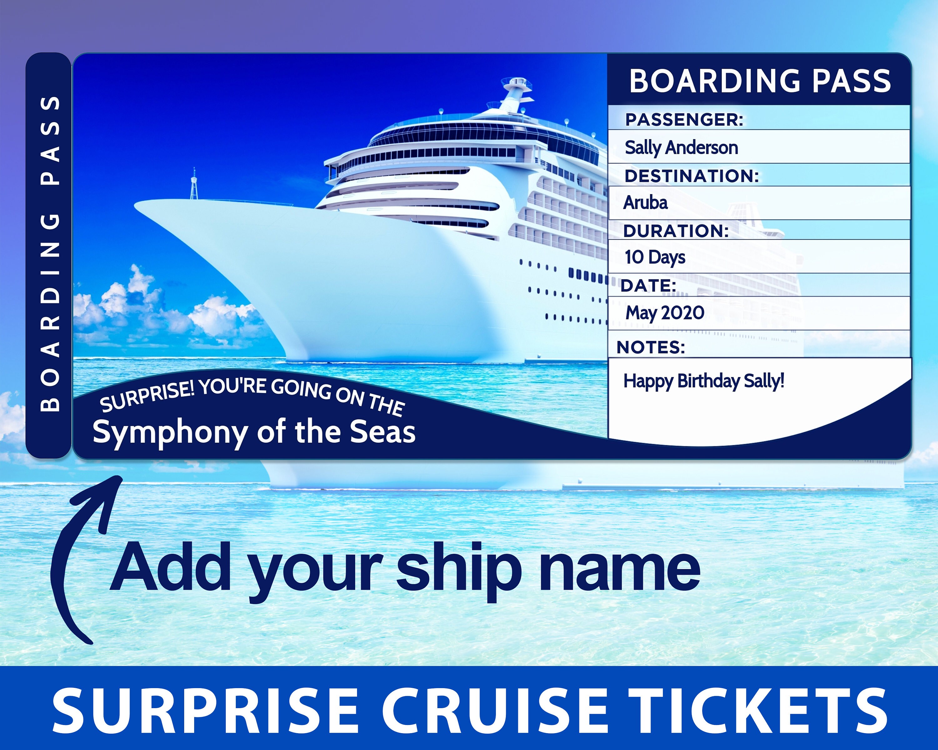 Royal Caribbean Cruise Printable Ticket Boarding Pass Surprise Vacation 